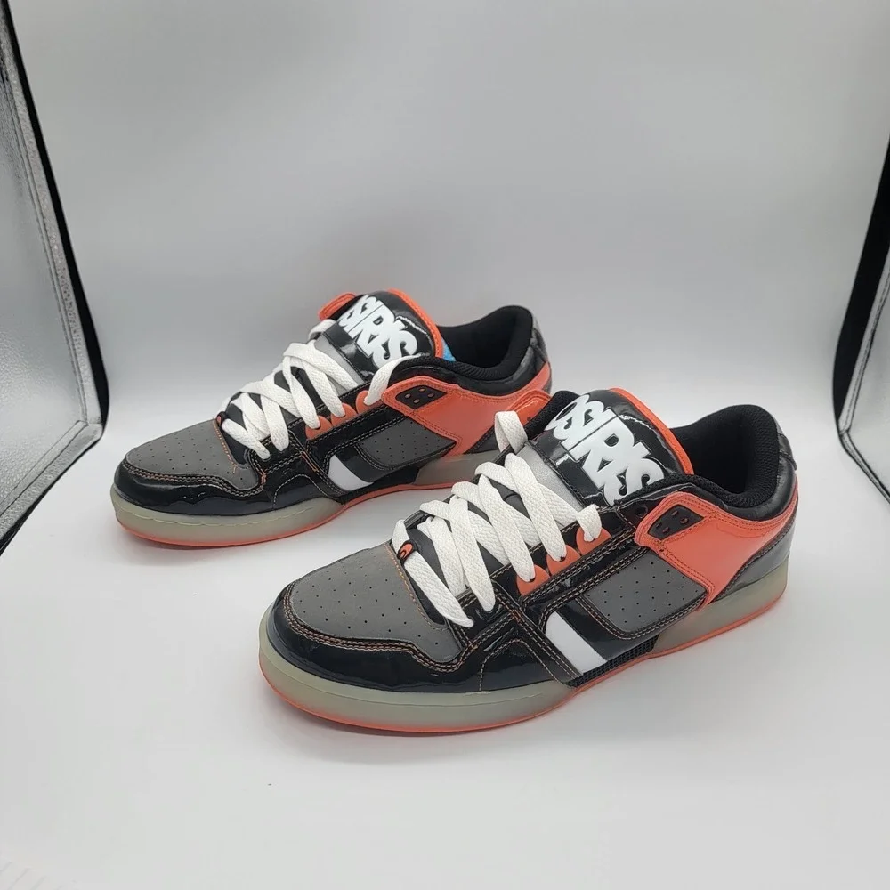 RARE Vintage Osiris NYC 83 Low Shoes Men's 12 Black Orange Patent Y2K Chunky NEW